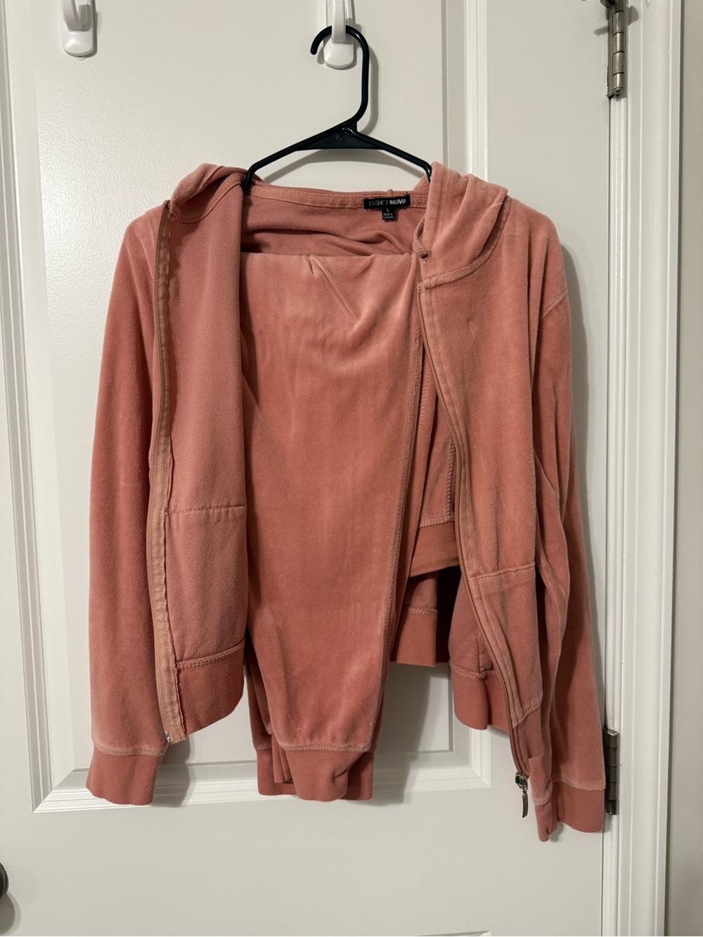 Fashion Nova Velour Zip Hoodie - Rose and gray